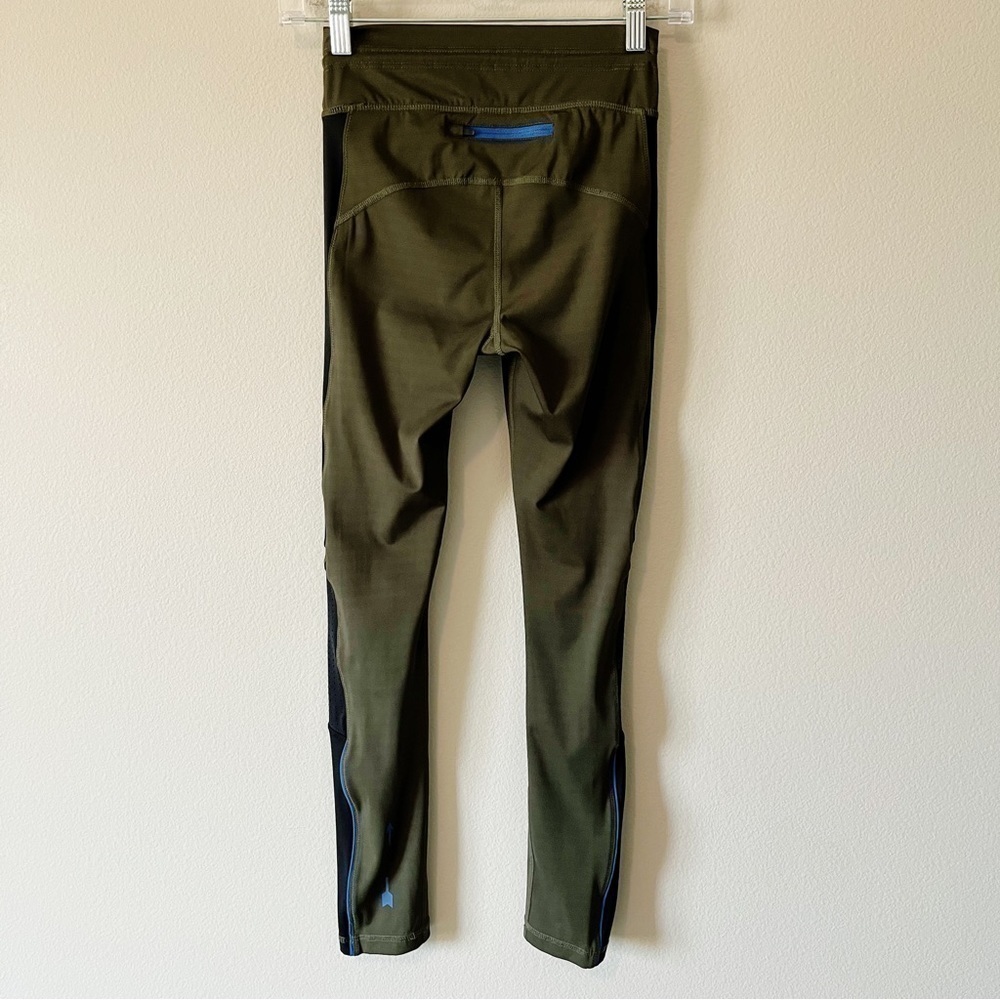 THE UPSIDE Army Green Midi Drawstring Active Skinny Leggings Arrow Logo Size 2 - Picture 9 of 14